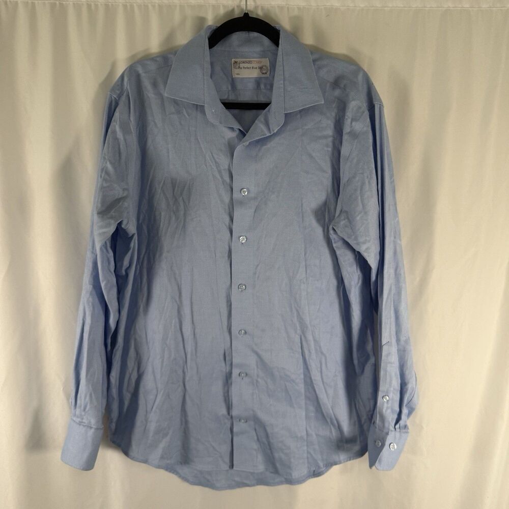Lorenzo Uomo Dress Shirt Mens 16.5 34/35 Blue Button Up Long Sleeve Cotton Blend